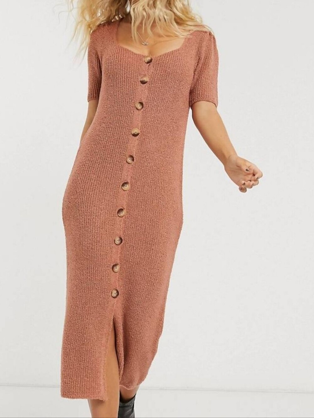 Asos NWT Sweater Knit Short Sleeve‎ Button Front Midi Dress